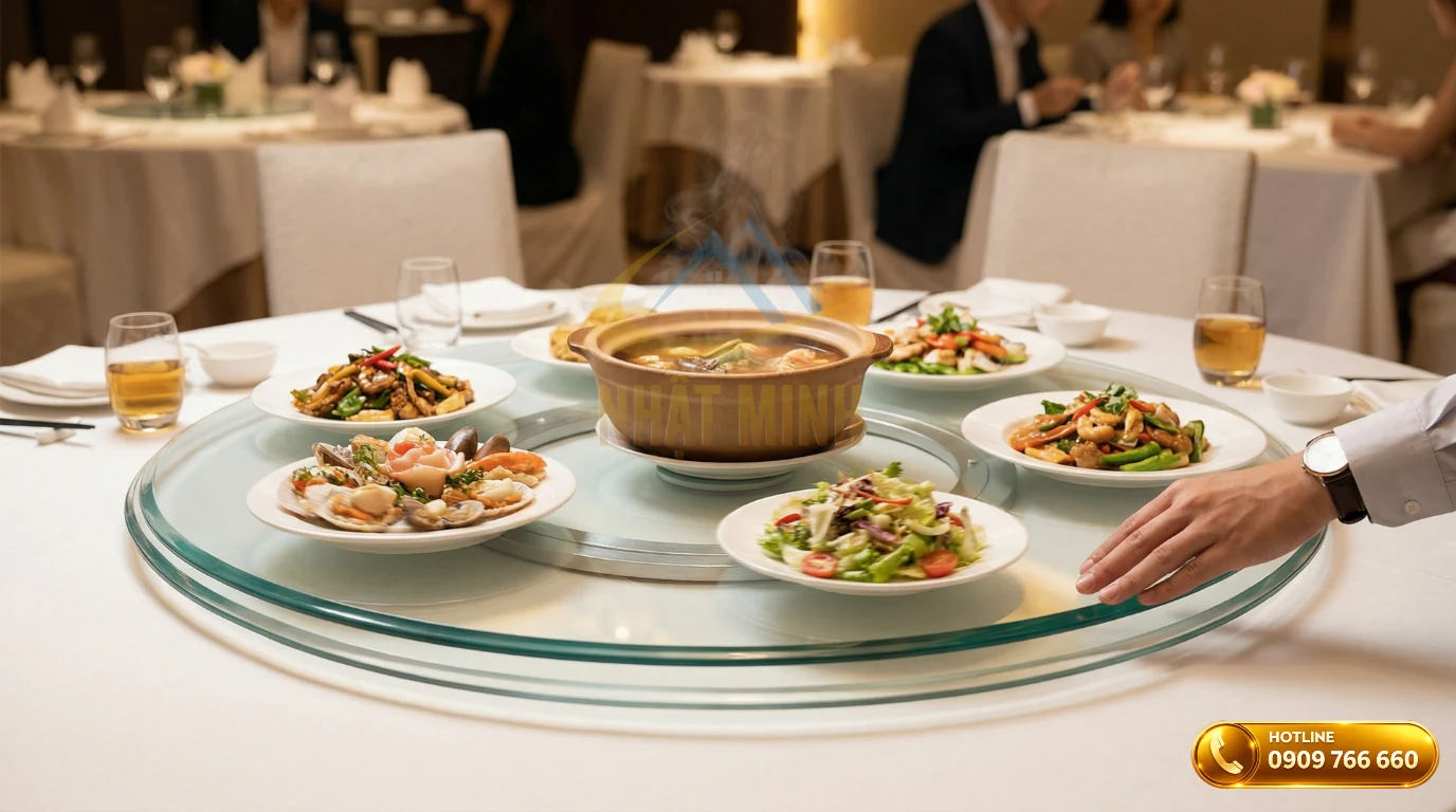 Mâm kính xoay bàn tiệc