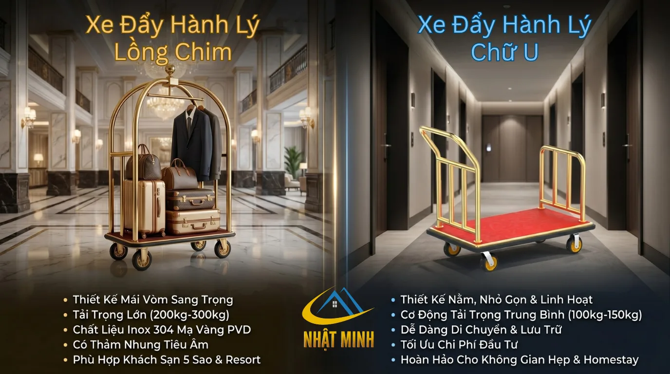 Xe đẩy hành lý lồng chim và chữ U