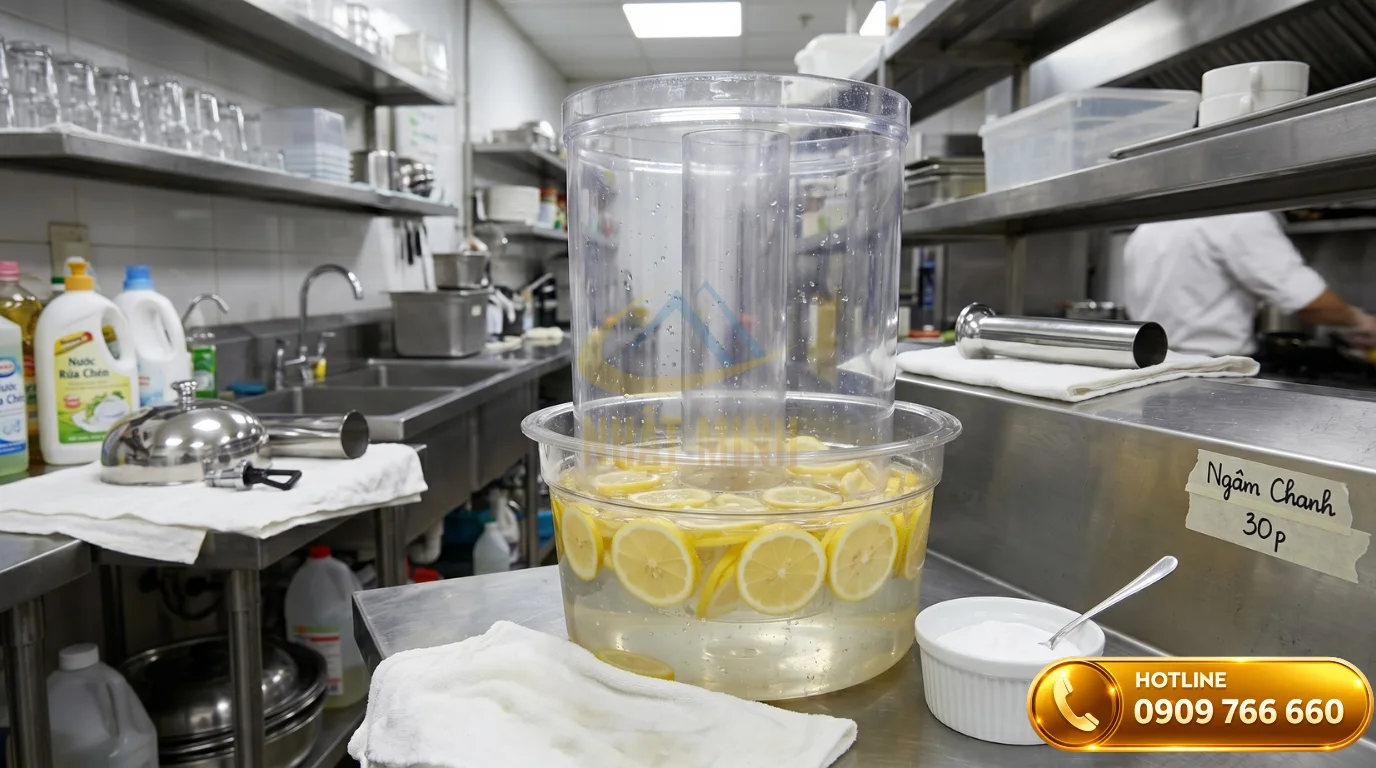 Mẹo khử mùi hôi bình nước ép trái cây buffet bằng chanh tươi và baking soda