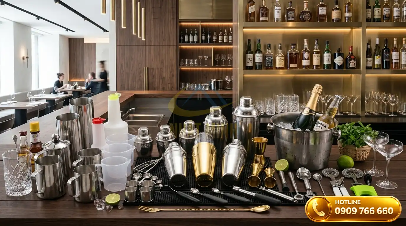 Setup dụng cụ quầy bar chuyên nghiệp cho quán