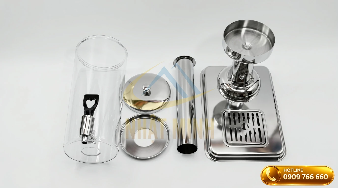 Tháo rời các chi tiết bình nước ép trái cây buffet để vệ sinh