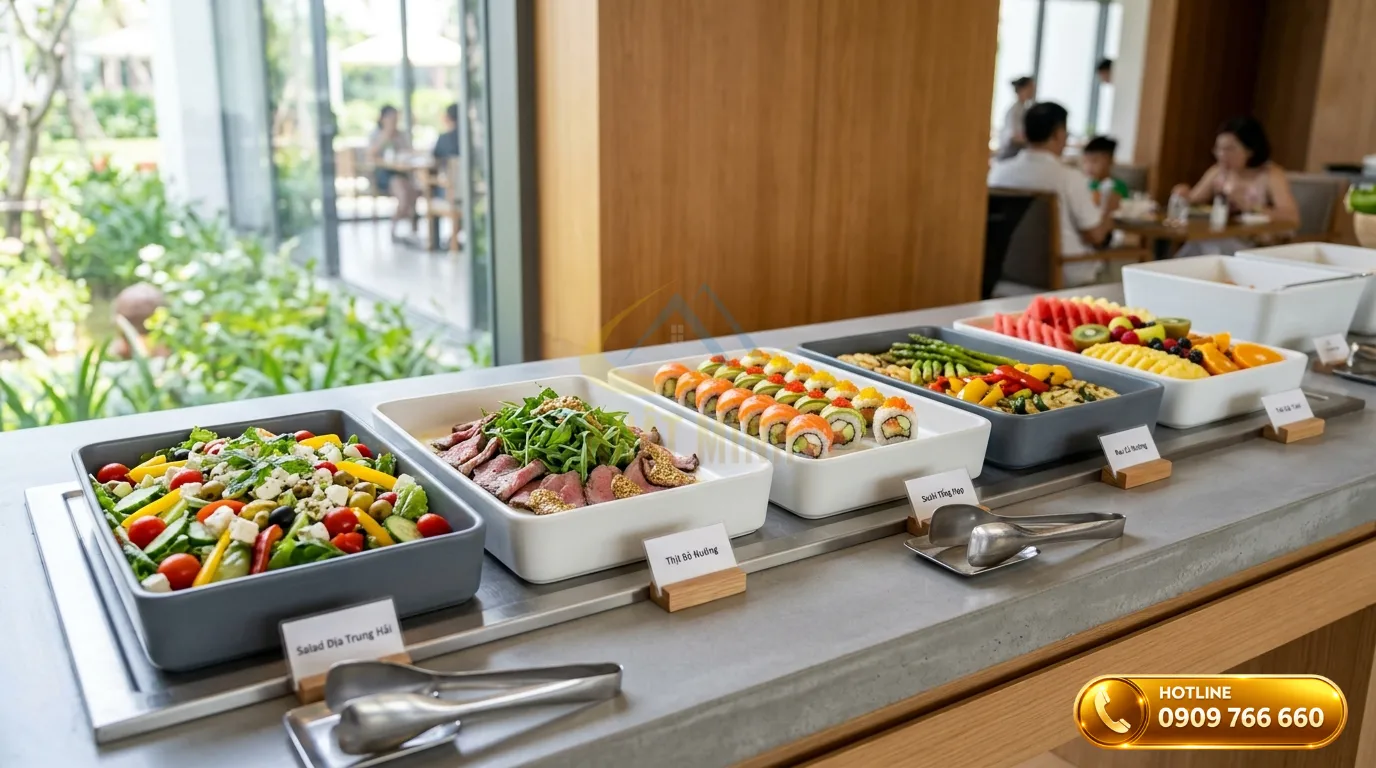 Trang trí tiệc buffet phong cách tối giản, lấy thức ăn làm trung tâm