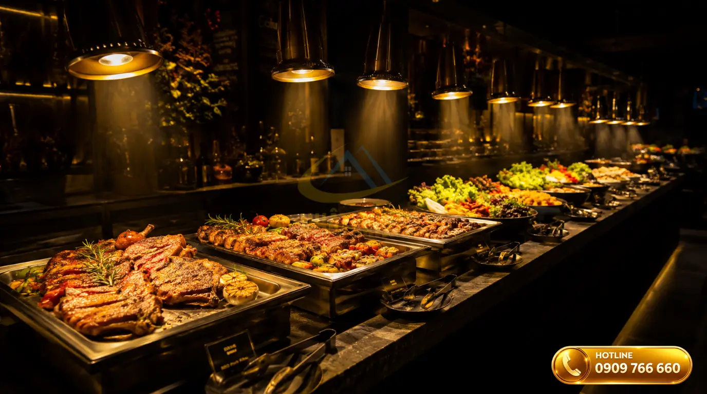 Ứng dụng nghệ thuật ánh sáng chiếu điểm (spotlight) cho quầy line buffet