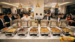 Sơ đồ setup dàn nồi hâm buffet tiêu chuẩn cho tiệc 200 khách tại nhà hàng sang trọng