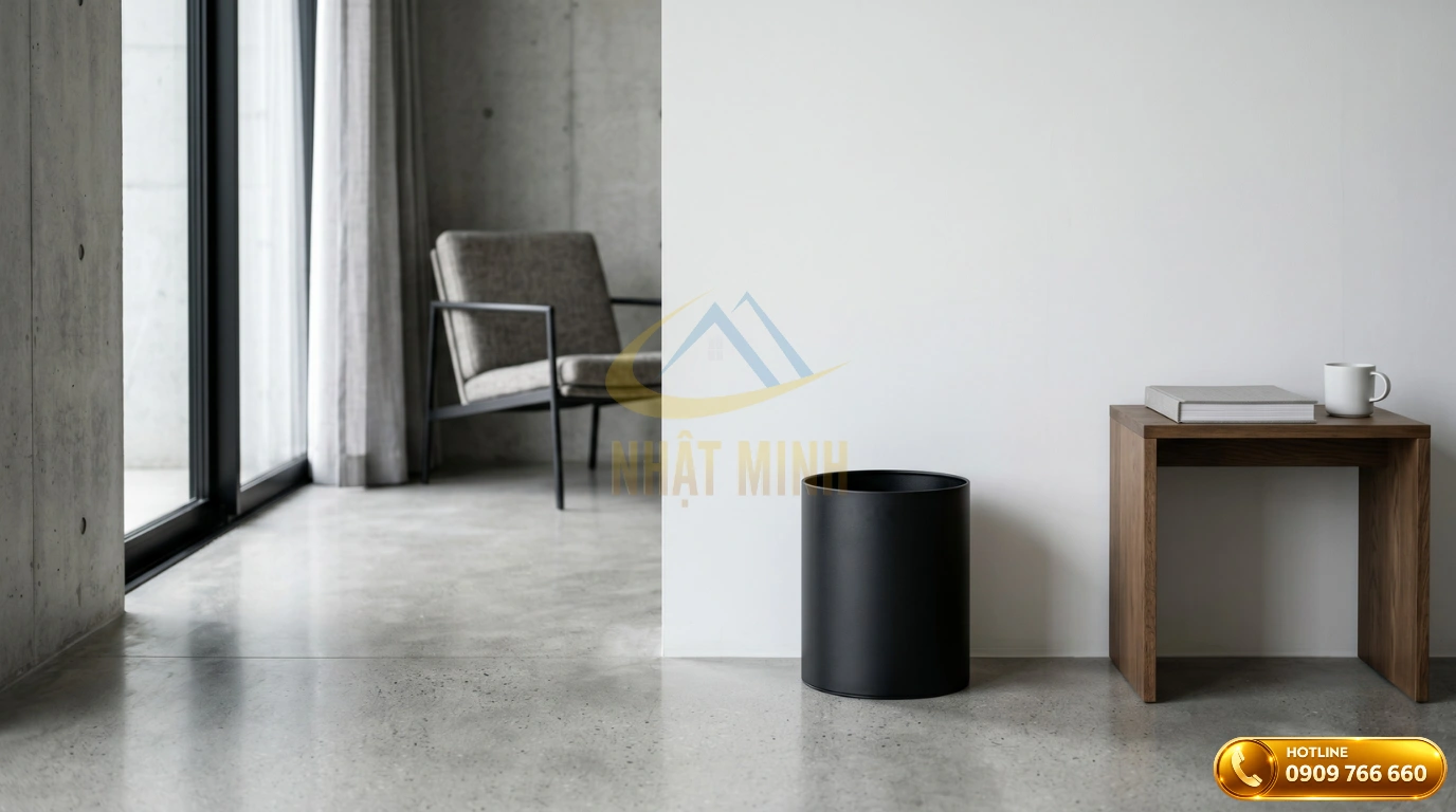 Thùng rác trong phòng đen nhám phù hợp không gian khách sạn Modern và Minimalism