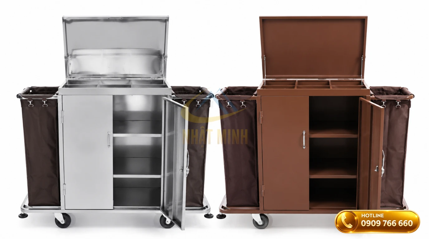 Các mẫu xe dọn phòng khách sạn khung inox và khung thép sơn tĩnh điện