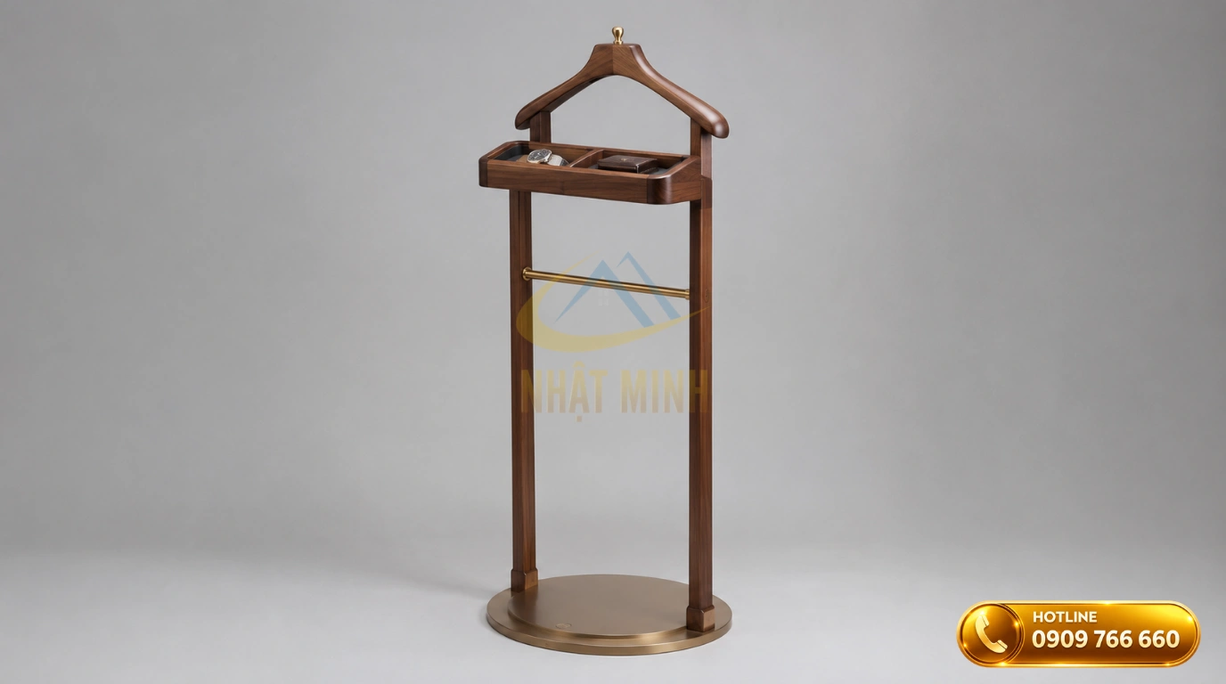 Chiều cao cây treo áo vest khách sạn chuẩn thường dao động từ 110cm đến 125cm giúp vạt áo và ống quần không chạm mặt sàn