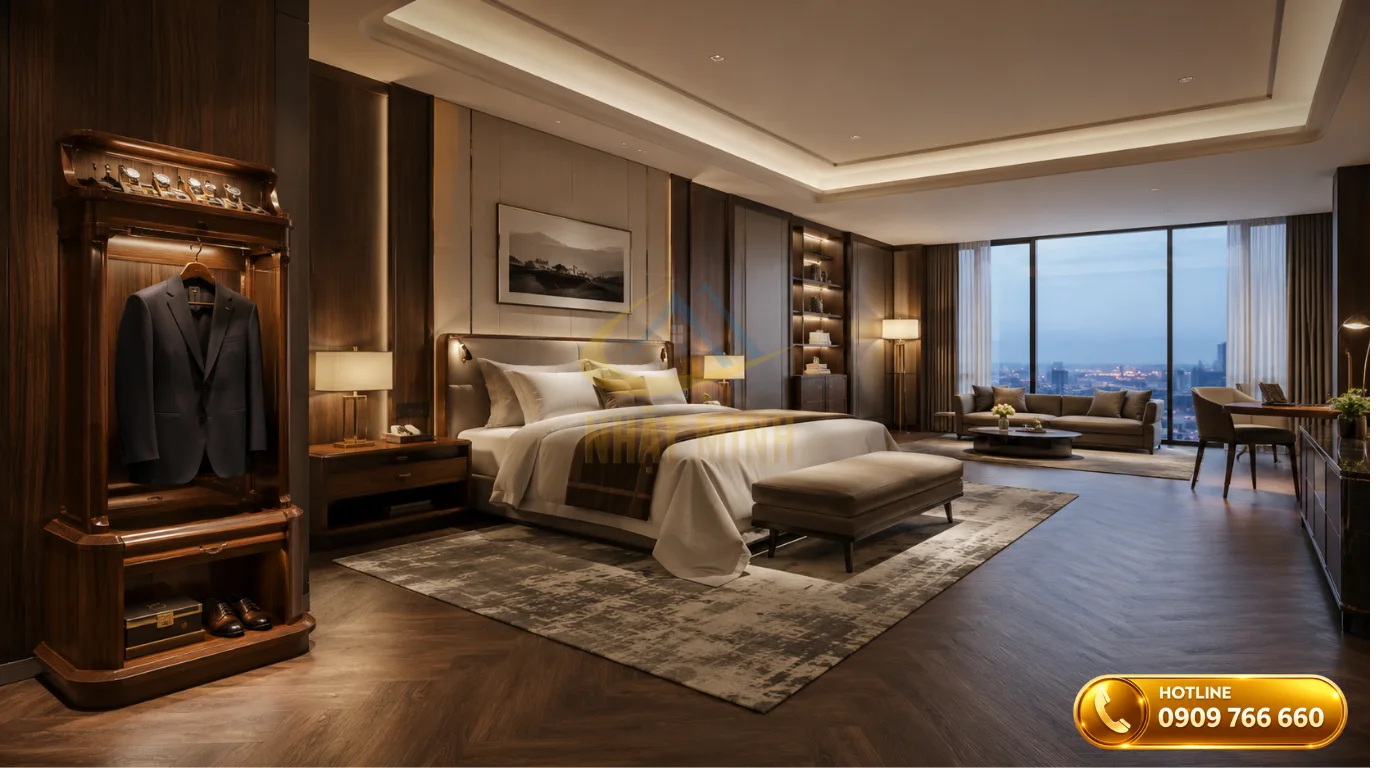 Kích thước cây treo áo vest bề thế và sang trọng phù hợp cho không gian nội thất phòng Suite