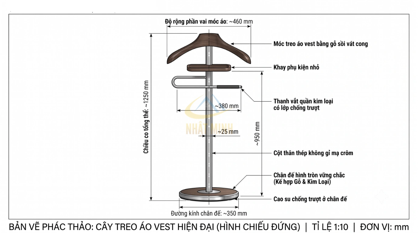 Kích thước cây treo áo vest tiêu chuẩn phù hợp cho người sử dụng