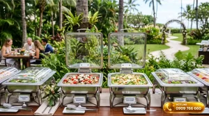 Nắp đậy thức ăn giữ nhiệt bằng nhựa PC lật 90 độ dùng cho tiệc buffet ngoài trời