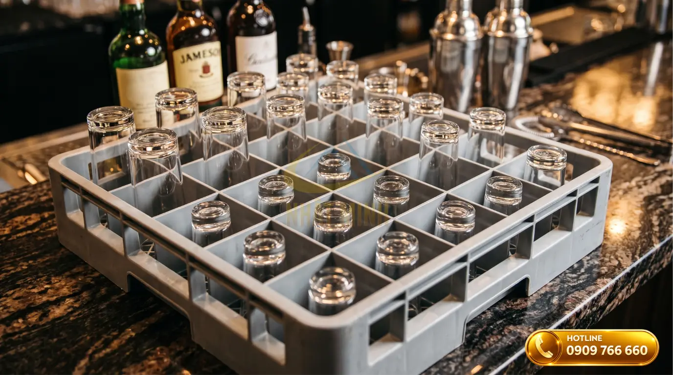 Rack đựng ly 36 ngăn chuyên dụng cho ly nhỏ quầy bar