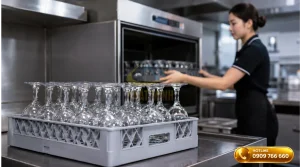 Rack ly máy rửa chén công nghiệp bảo vệ ly thủy tinh sáng bóng