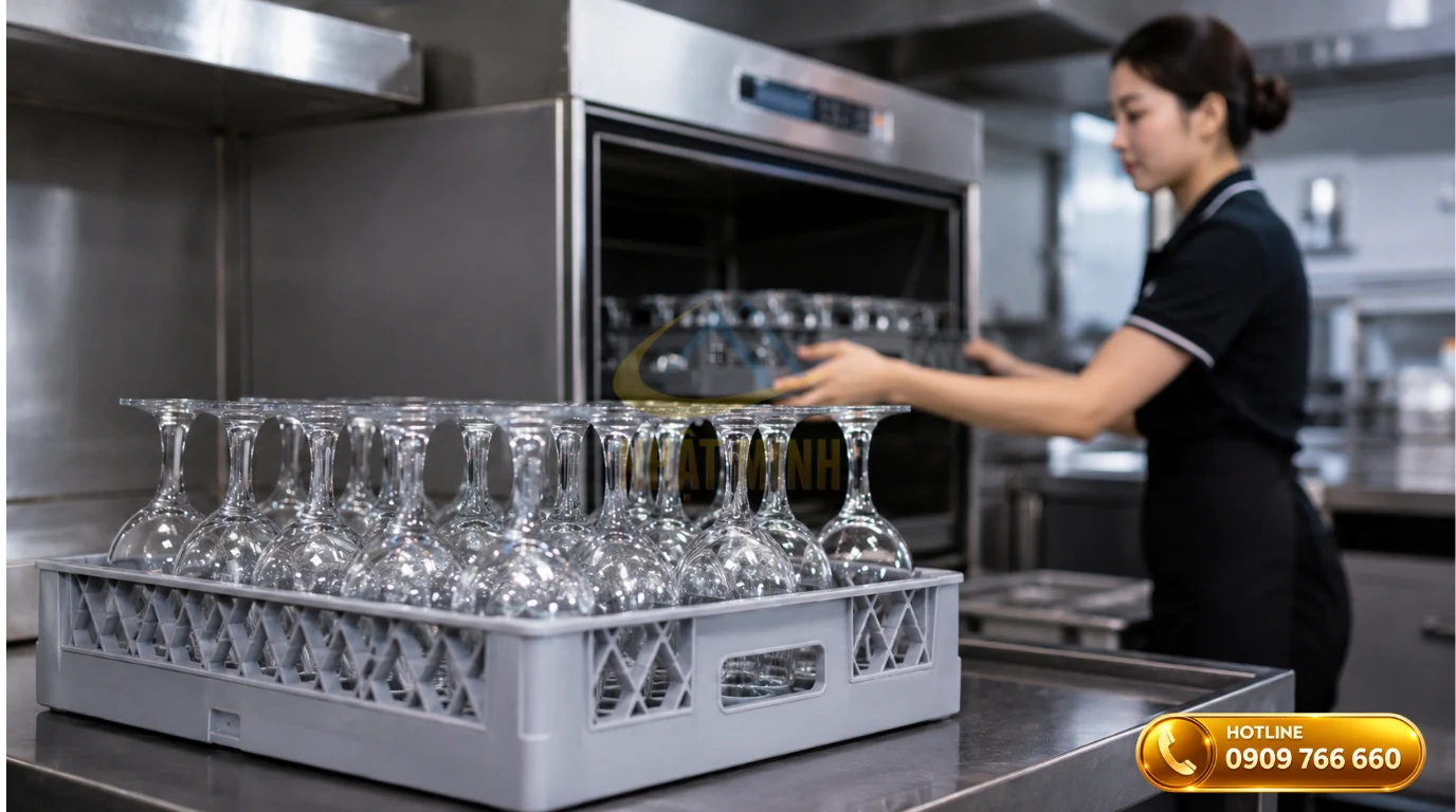 Rack ly máy rửa chén công nghiệp bảo vệ ly thủy tinh sáng bóng