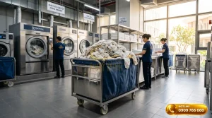 Xe đẩy giặt là công nghiệp thu gom đồ dơ trong phòng giặt khách sạn
