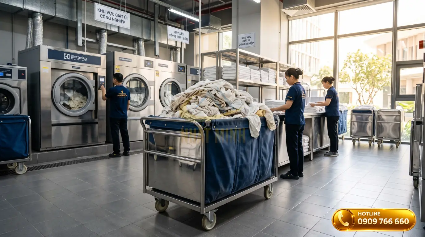 Xe đẩy giặt là công nghiệp thu gom đồ dơ trong phòng giặt khách sạn