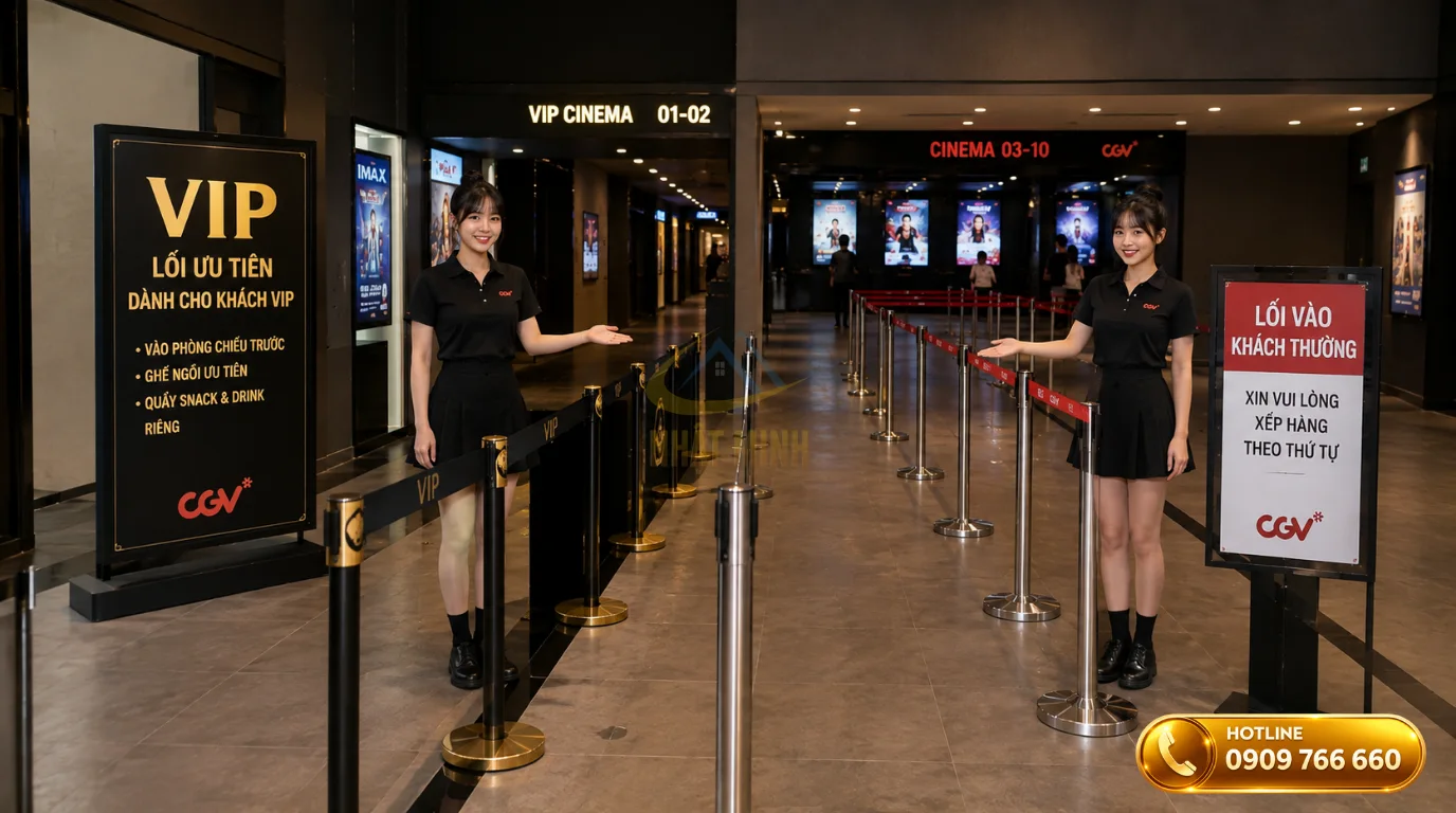 Sử dụng cột phân cách rạp chiếu phim để chia làn cho khách VIP