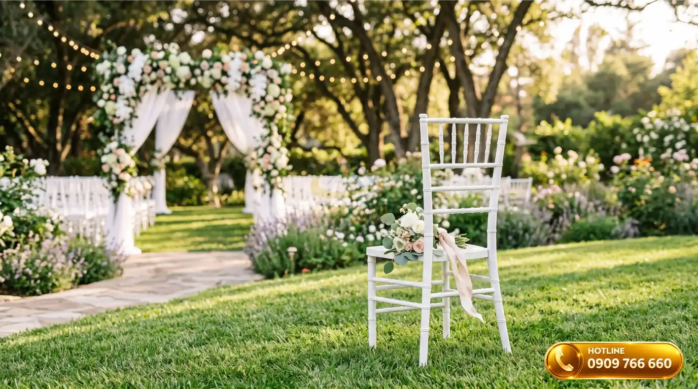 Thiết kế ghế tiffany nhôm đúc sang trọng cho không gian tiệc cưới