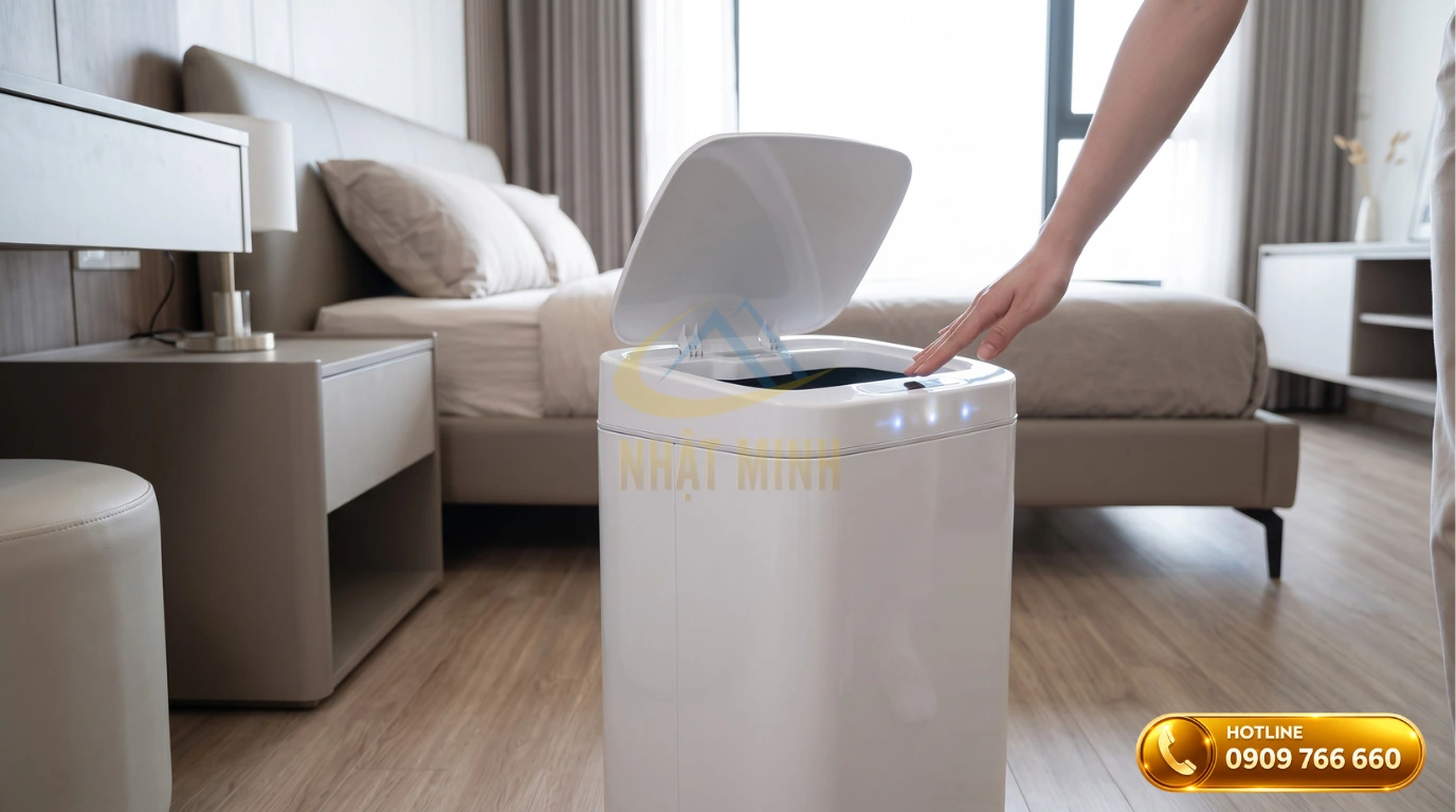 Mẫu thùng rác phòng ngủ cảm ứng thông minh tự động mở nắp an toàn vệ sinh