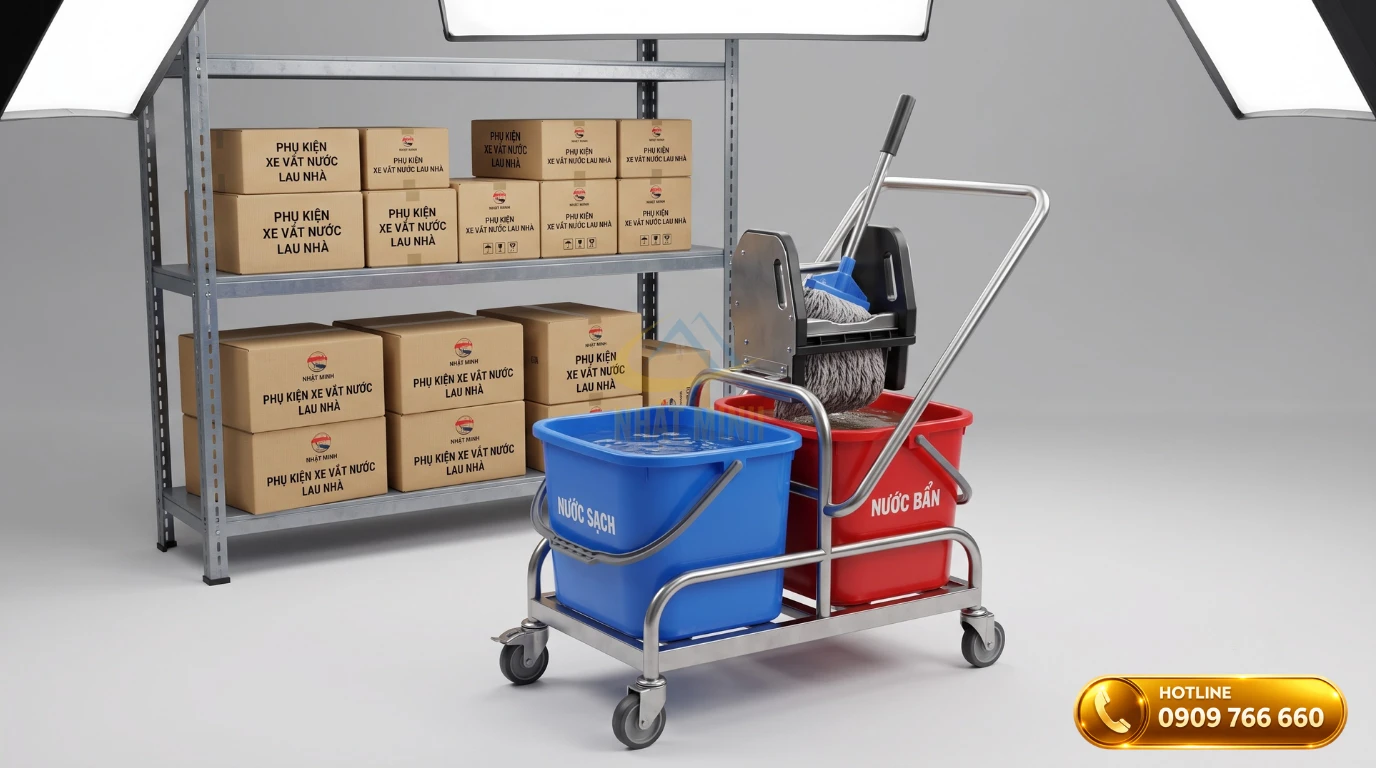 Tham khảo xe ép nước lau sàn 2 xô tách nước sạch bẩn khung inox 304 chống gỉ sét