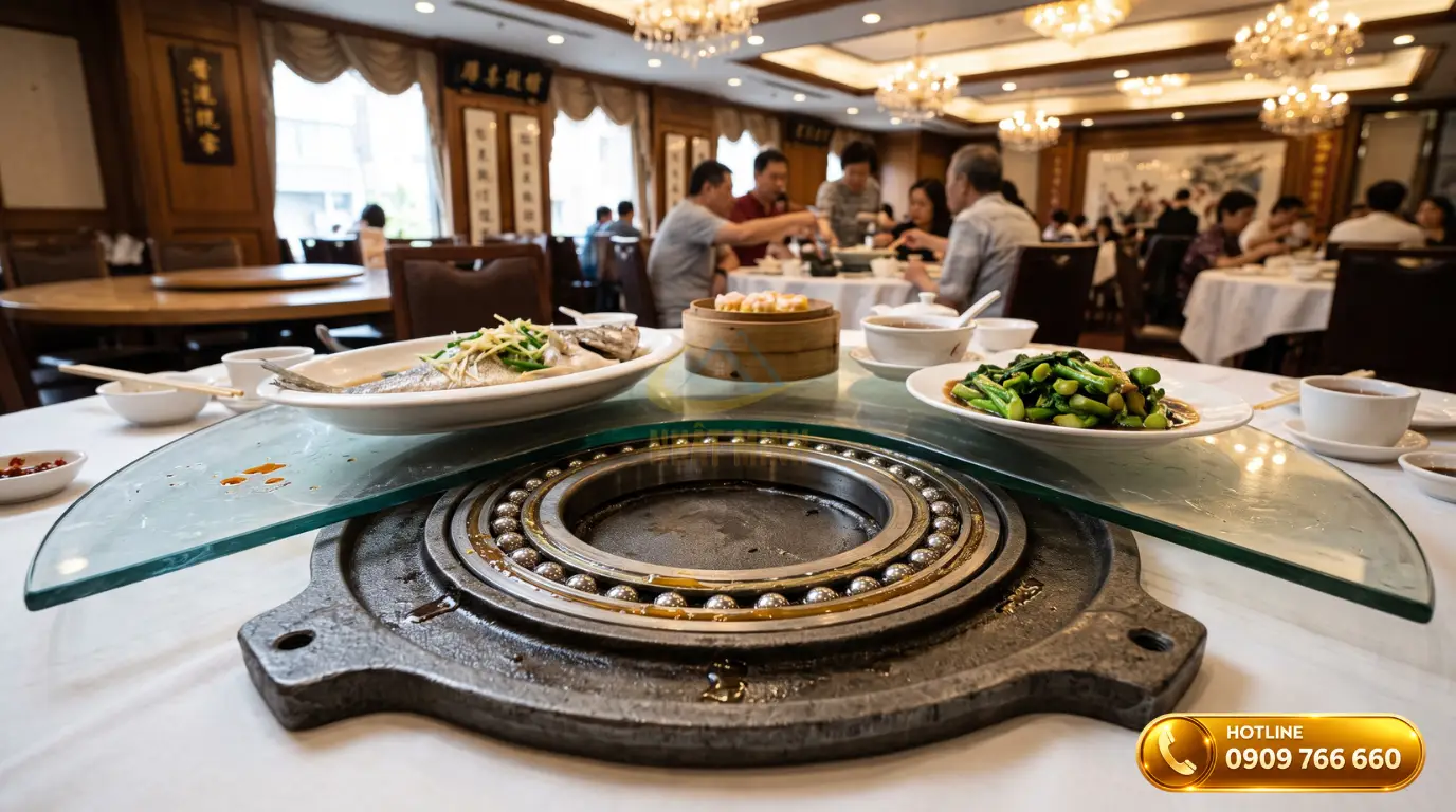 Phụ kiện đế gang mâm xoay sơn tĩnh điện chịu tải trọng cực lớn dùng cho hệ thống bàn đại tiệc cỡ lớn