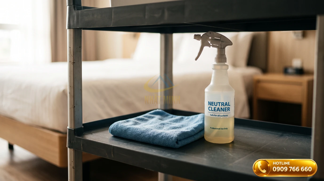 Bộ dụng cụ khăn microfiber mềm và dung dịch vệ sinh thùng rác inox an toàn