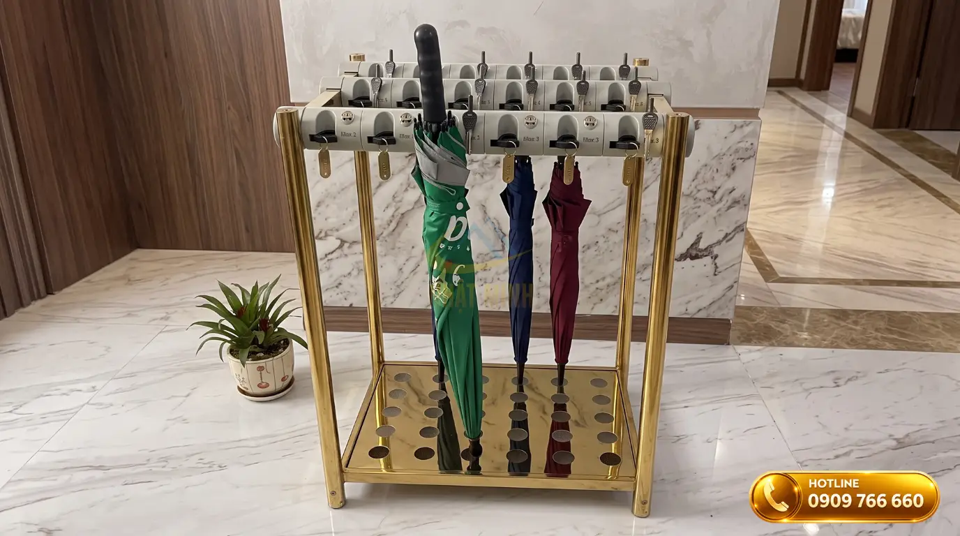Kệ để ô dù nhập khẩu sức chứa 24 ngăn tích hợp ổ khóa an toàn độc lập