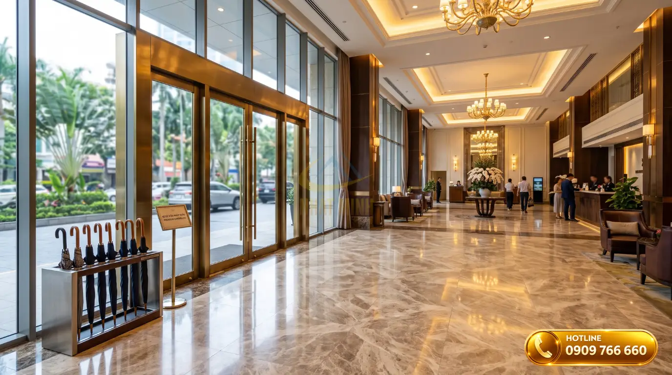 Kích thước kệ để ô dù tiêu chuẩn đặt tại sảnh khách sạn 5 sao sang trọng