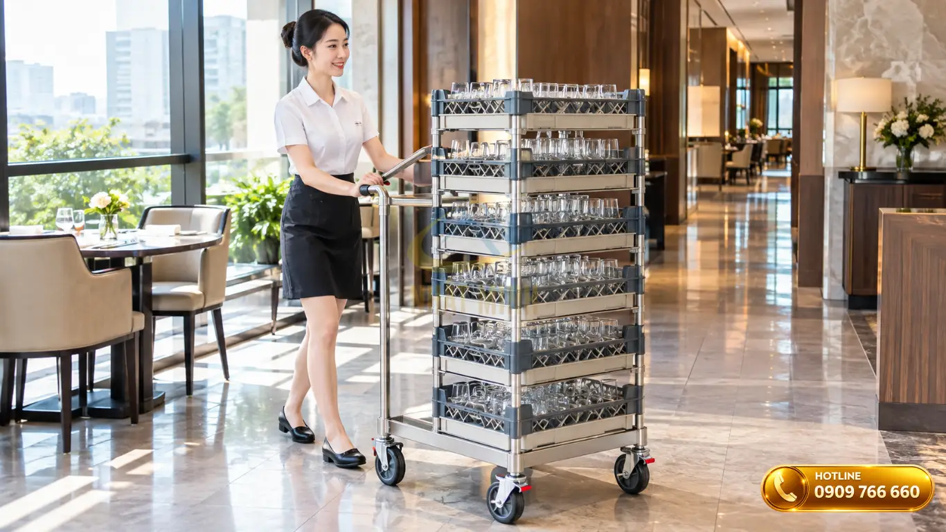 Vòng tăng chiều cao rack thương mại xếp chồng chắc chắn trên xe đẩy