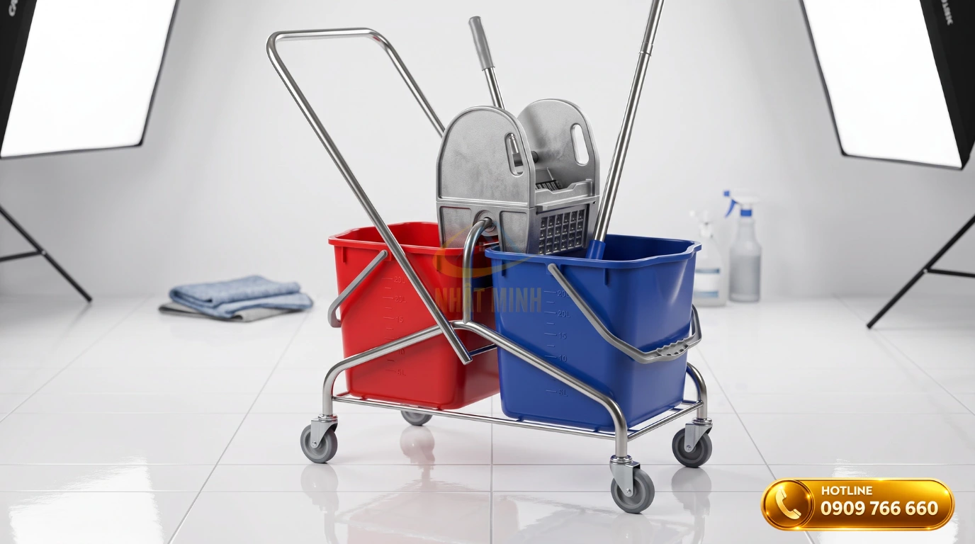 Xe ép nước đôi 2 xô tách biệt nước sạch và nước bẩn