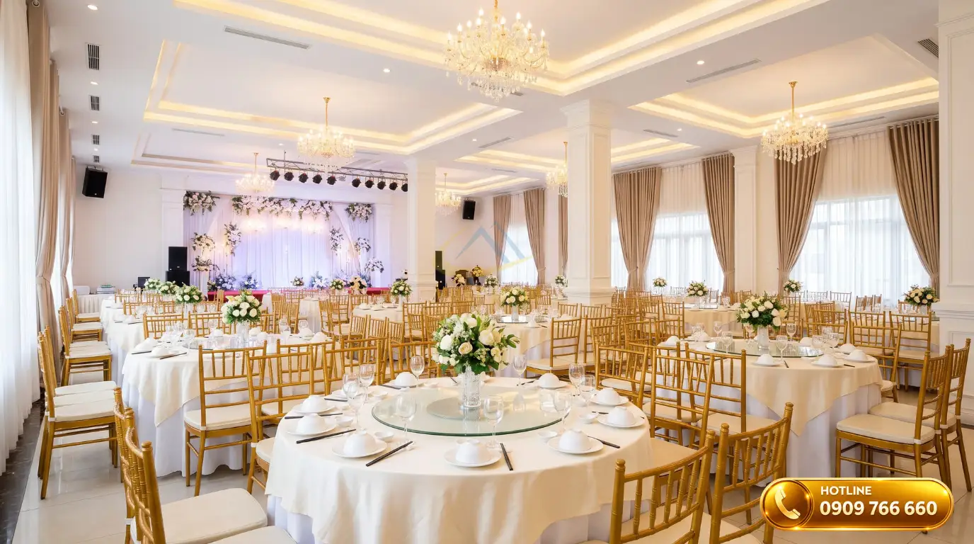 Bàn ghế sắt nhà hàng tiệc cưới mẫu Tiffany sang trọng màu vàng đồng