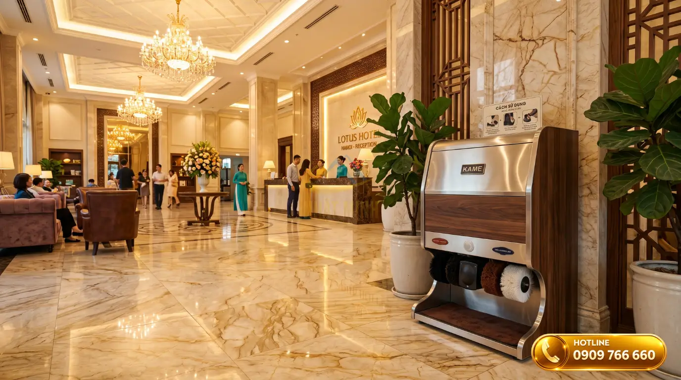 Cách sử dụng máy đánh giày tự động cao cấp đặt tại tiền sảnh khách sạn