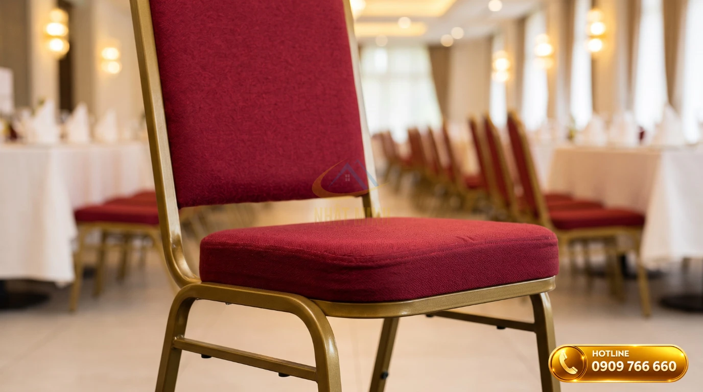 Ghế Banquet chân sắt đệm dày êm ái cho phòng tiệc và hội nghị