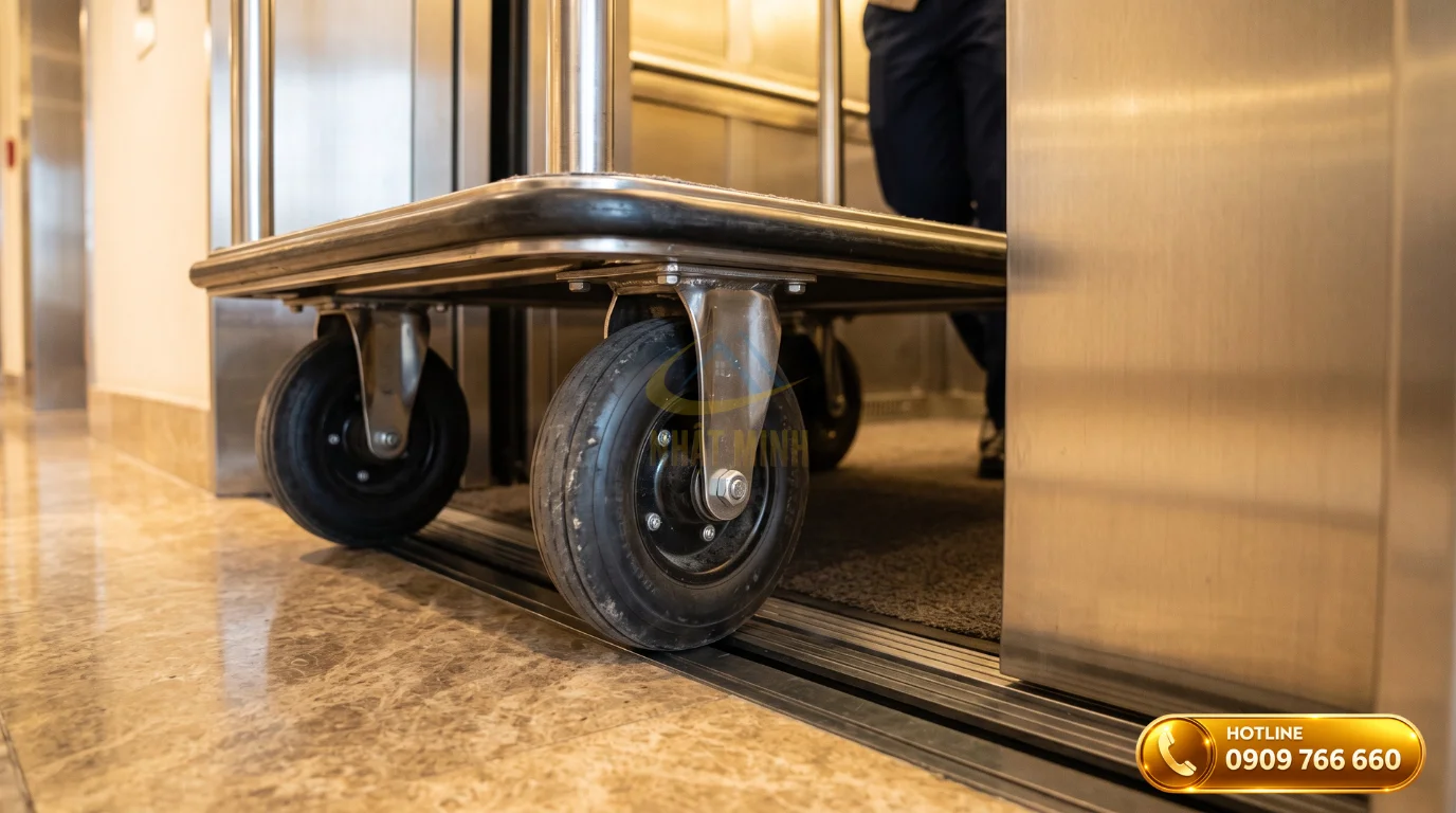 Khoảng cách an toàn khi đưa xe đẩy vali khách sạn vào cabin thang máy