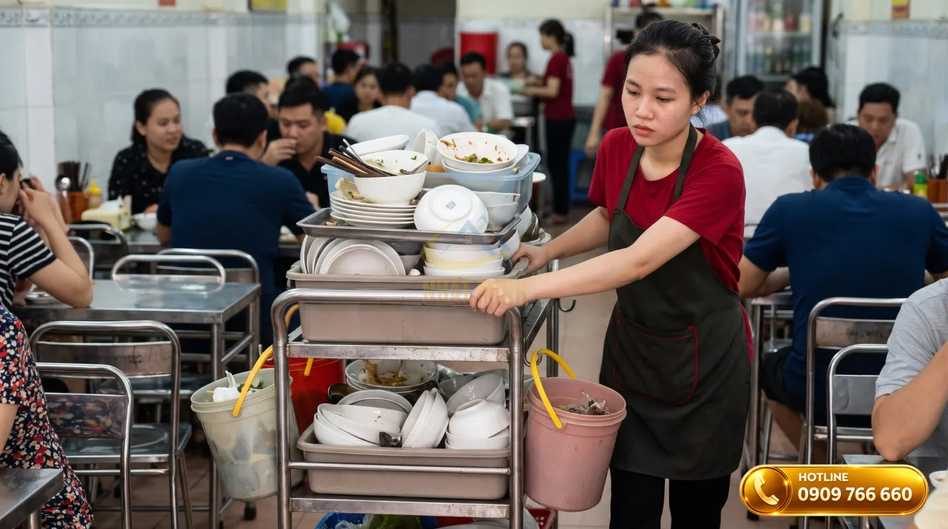 Hậu quả khi chọn mua xe dọn thức ăn sai kích thước cản trở lối đi
