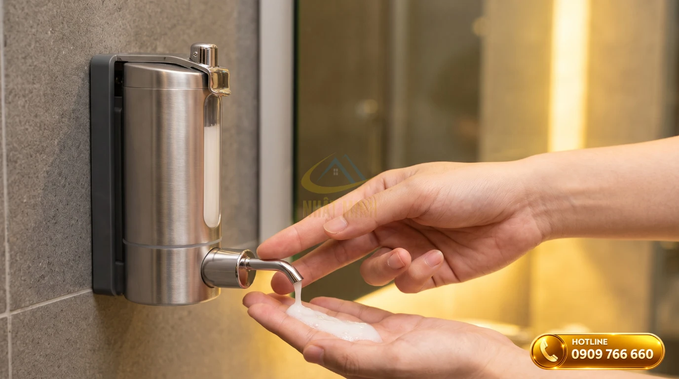 Vòi nhấn mượt mà và khóa an toàn trên bình đựng sữa tắm khách sạn cao cấp